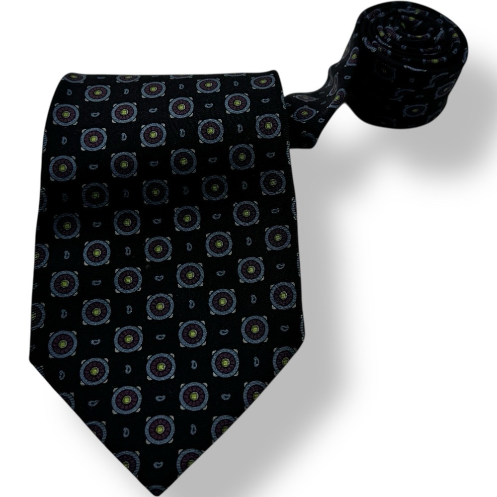 Etro Milano Navy Blue Purple Circle Silk Neck Tie Men's Size 3.75"x57" Italy‎